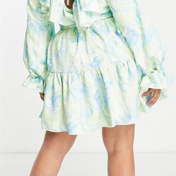 Women's ASOS LUXE Curve Marble V neck Belted Twill Smock Dress Size 22 - Picture 2 of 12